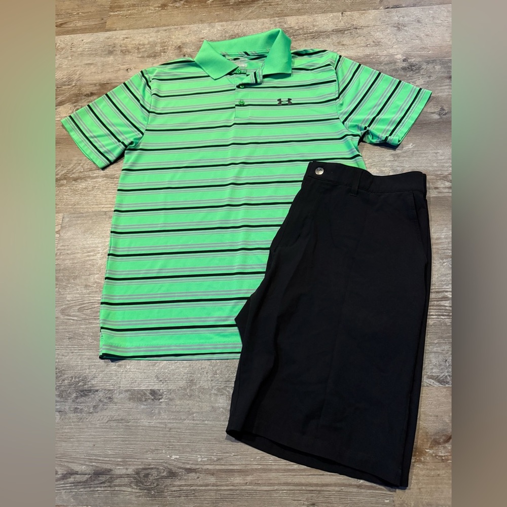 UA Under Armour Shirt Large Loose fit  & Adidas Shorts 36 Men’s Golf